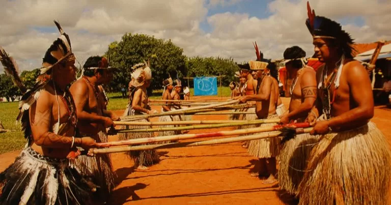 Terena community performing a traditional Bate-Pau dance